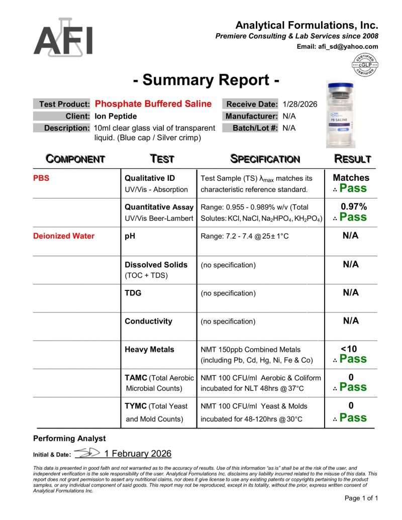 PBS (Phosphate Buffer) COA