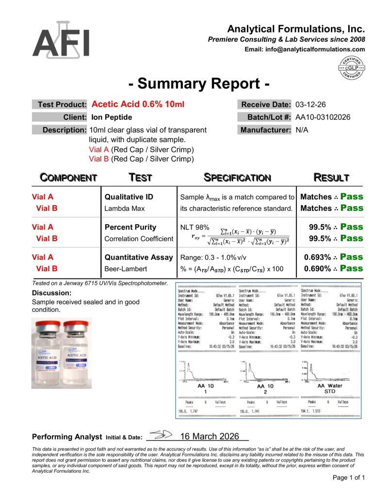 Acetic Acid COA